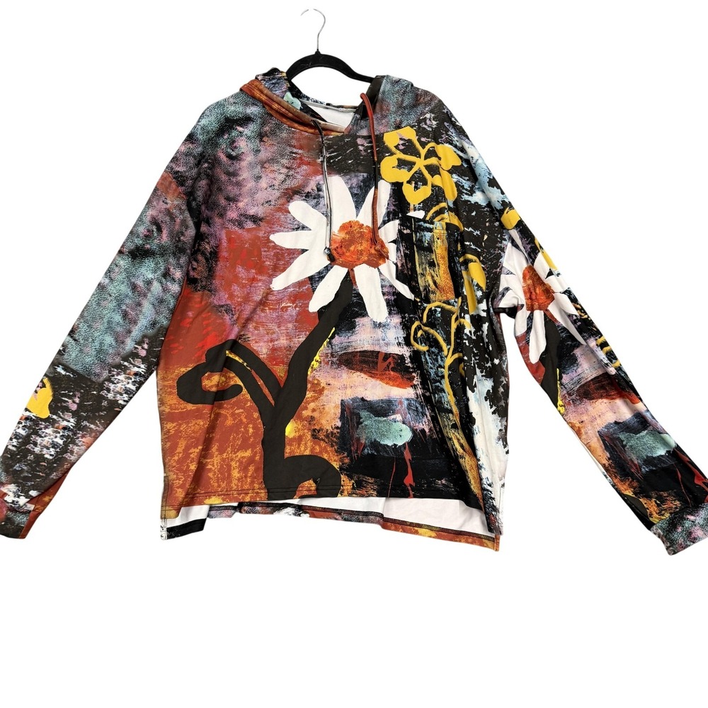 Lily By Firmiana Hoodie Womens 4X Multicolor Floral Art Print Pullover Top‎